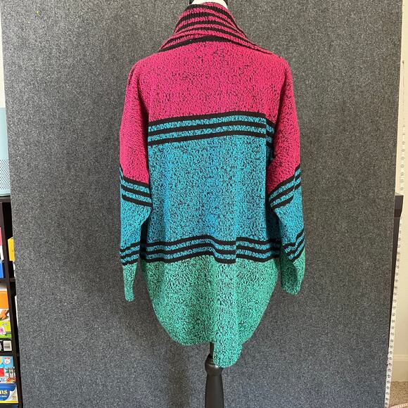 Stefano Oversized Turtleneck Tunic Sweater Pink Teal One Size Ski Lodge Winter - Picture 2 of 10